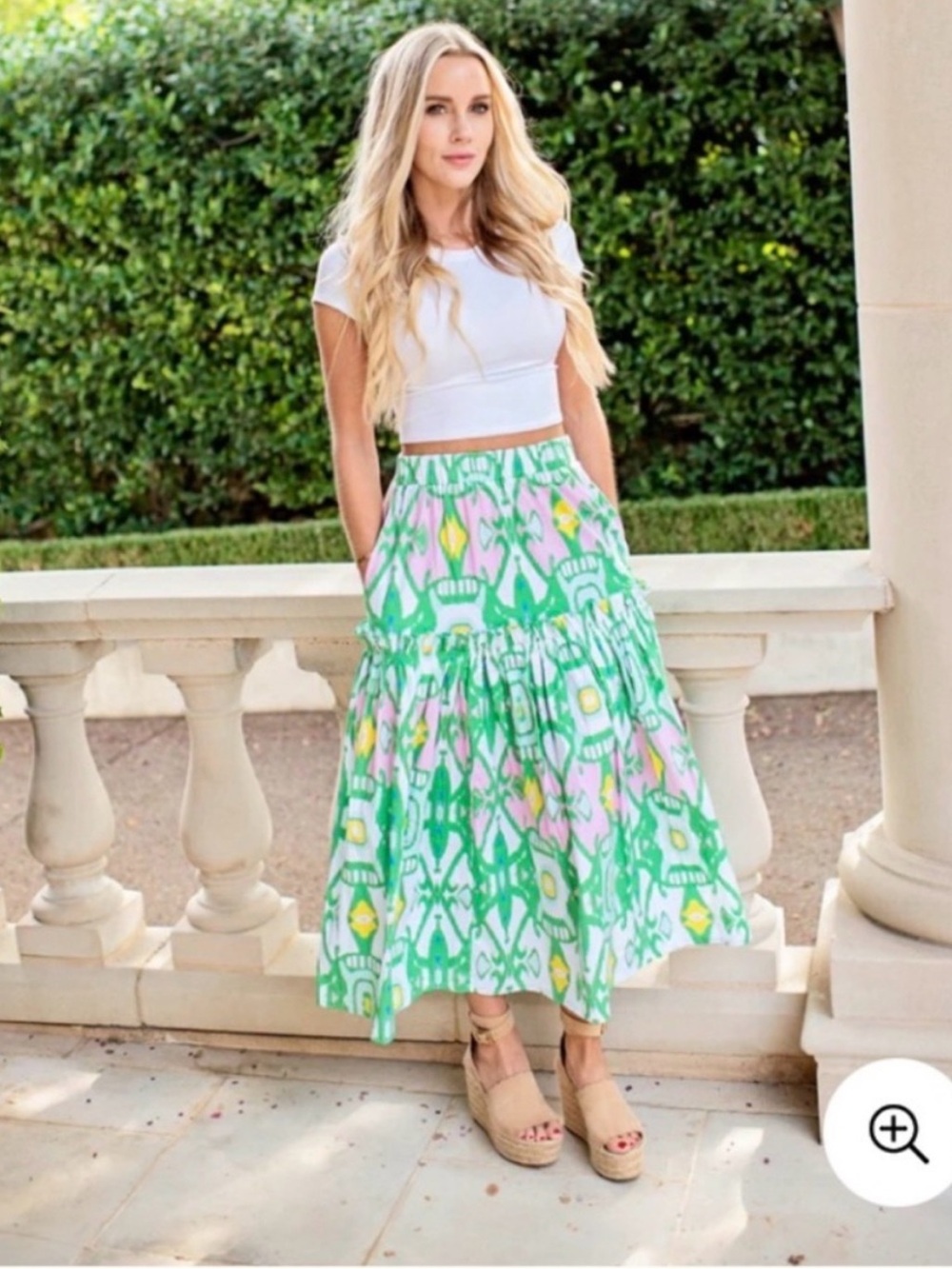 Sheridan French Emma Midi Skirt in Pink and Green Ikat Size S